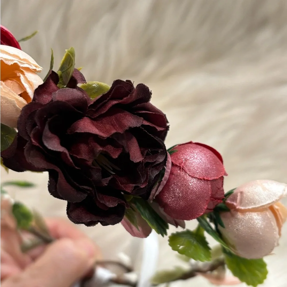 Floral Headband with Pink and Burgundy Roses photo prop wedding accessory